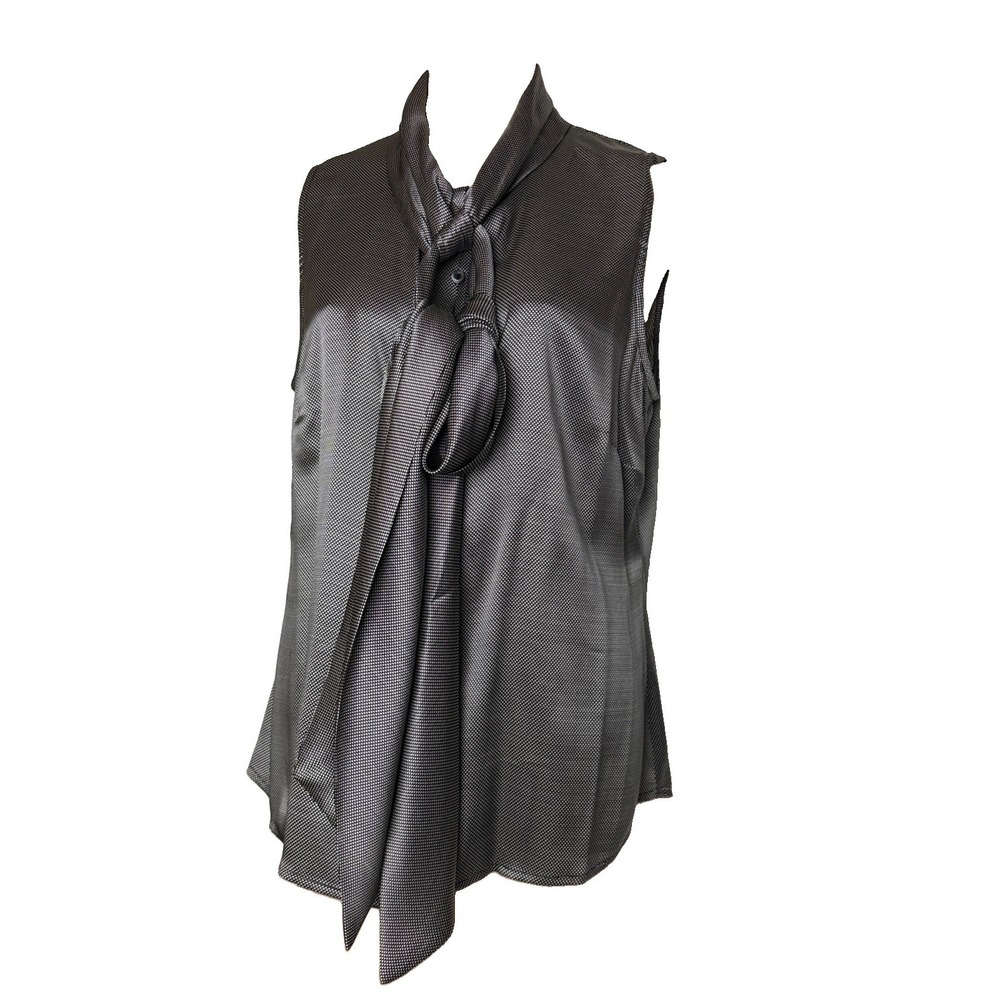 Vintage Jones New York Womens 14 Silk Satin Sleeveless Button up Blouse tie neck